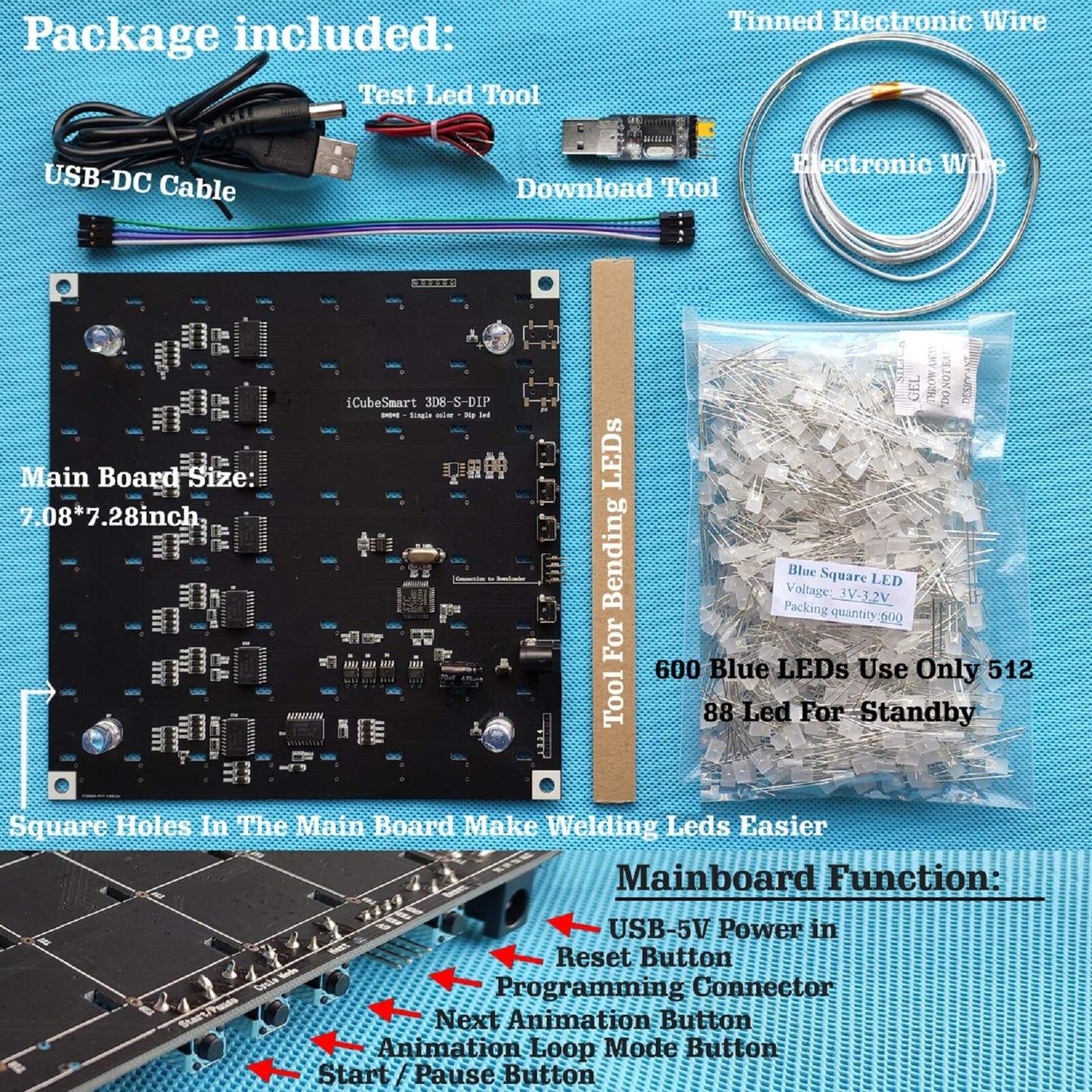 Icubesmart 3D Led Cube Light DIY Kit with 3D Animation Editing Software Squar...