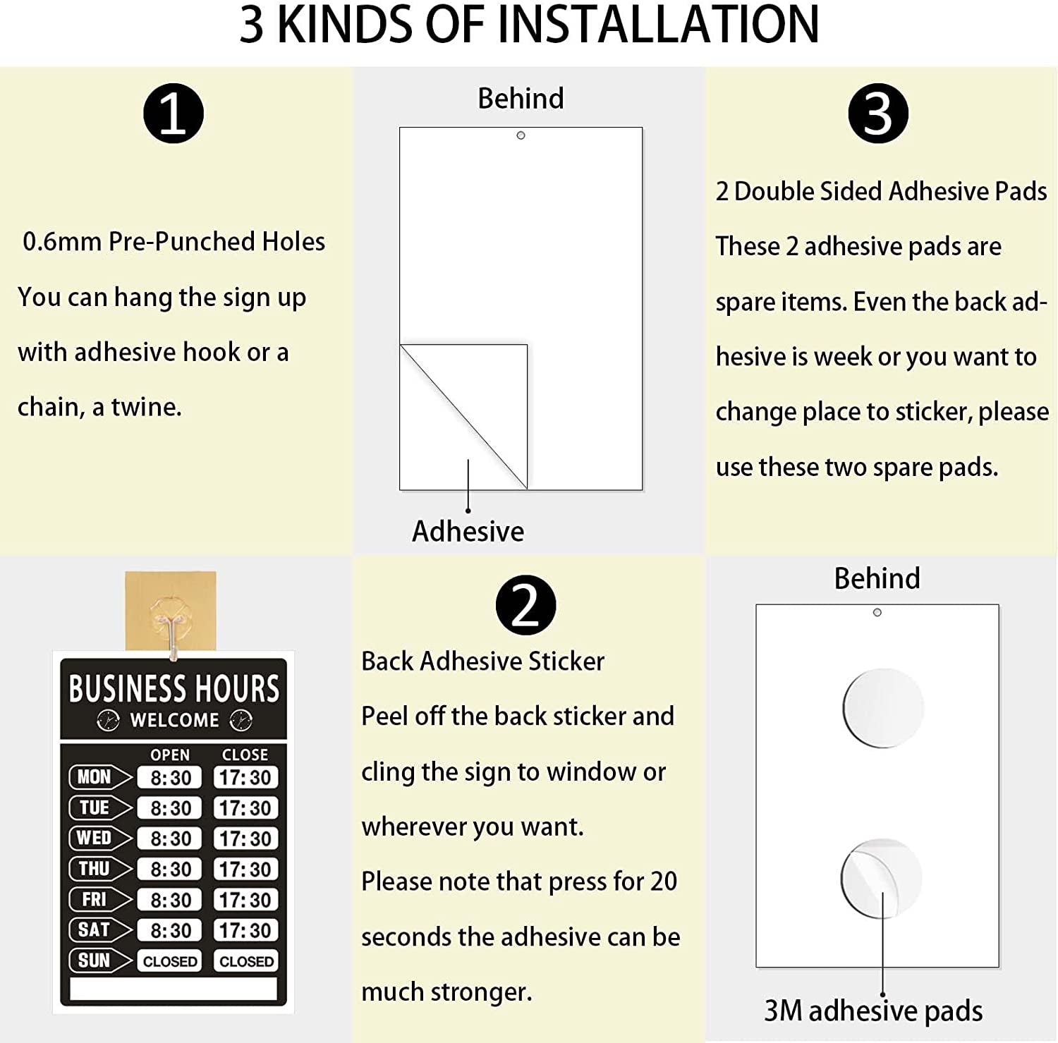 Business Hours Sign,Opening Hour Sign Kit,Changeable Store Hours Sign,Hours of Operation Signs for Business,Open Sign with Hours,Ideal Signs for Any Business,Store or Office（Pvc,8”X 12”）