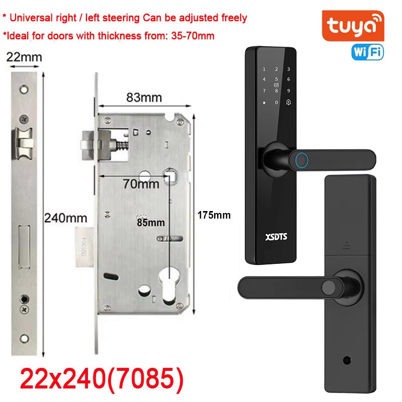 Tuya Wifi Electronic Smart Door Lock with Biometric Fingerprint / Smart Card / Password / Key Unlock/ USB Emergency Charge