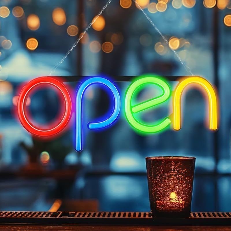 LED Open Sign,16X6 Inch Open Signs for Business Window,With Multiple Flashing Modes, Ideal for Restaurant, Bar, Salon and More,24V/1A Power Supply，With Open/Close Sign (Red Blue Green Orange)