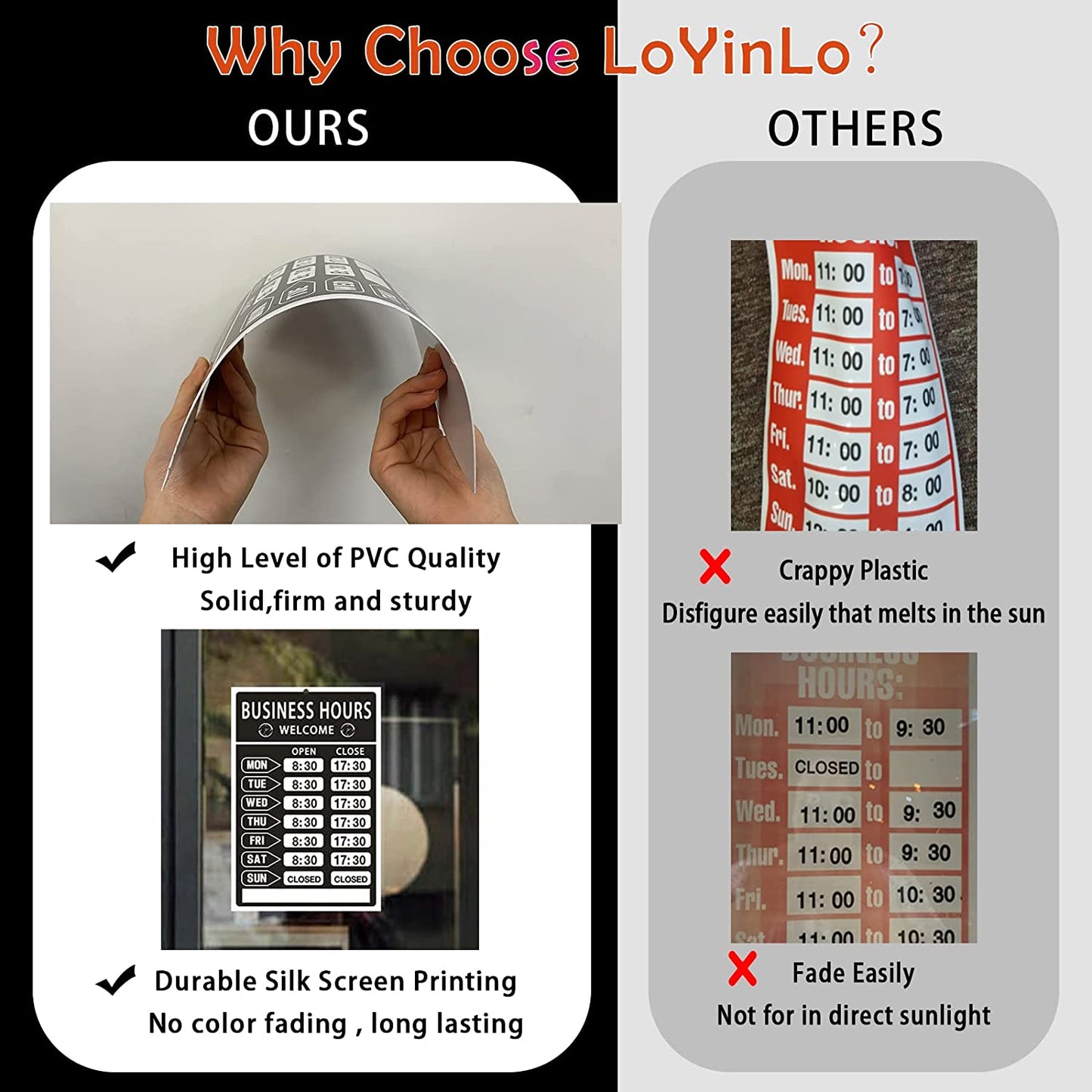 Business Hours Sign,Opening Hour Sign Kit,Changeable Store Hours Sign,Hours of Operation Signs for Business,Open Sign with Hours,Ideal Signs for Any Business,Store or Office（Pvc,8”X 12”）