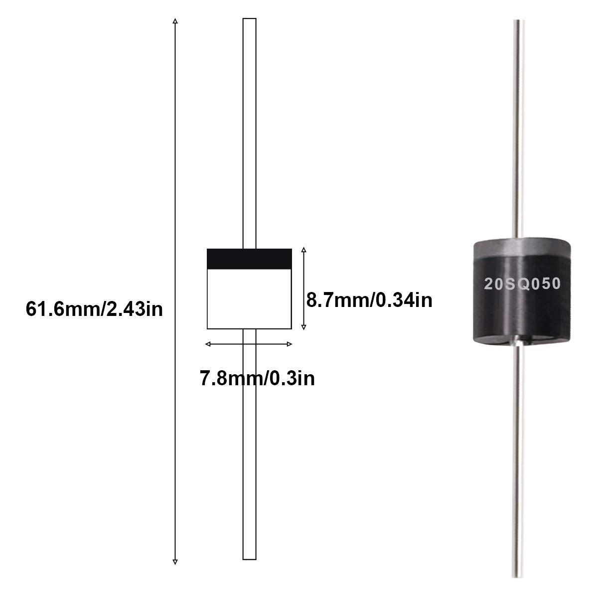 20 Pcs 20SQ050 20A 50V Schottky Blocking Diode, Rectifiers Diode,Diode Axial Kit for Solar Panel