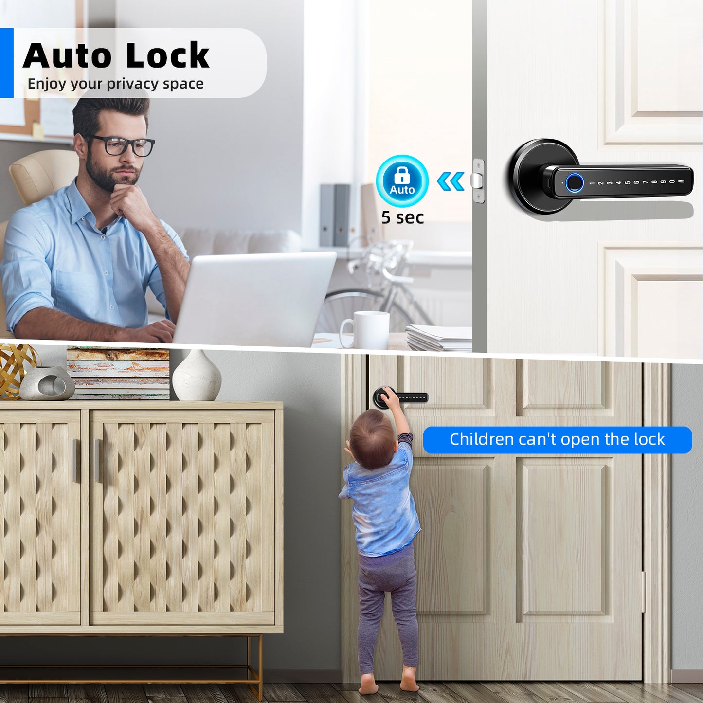 Smart Fingerprint Door Lock: Fingerprint Door Knob, Biometric 4-In-1 Finger Print Door Lock, Thumb Print Door Knob for Bedroom Home Hotel Office Apartment