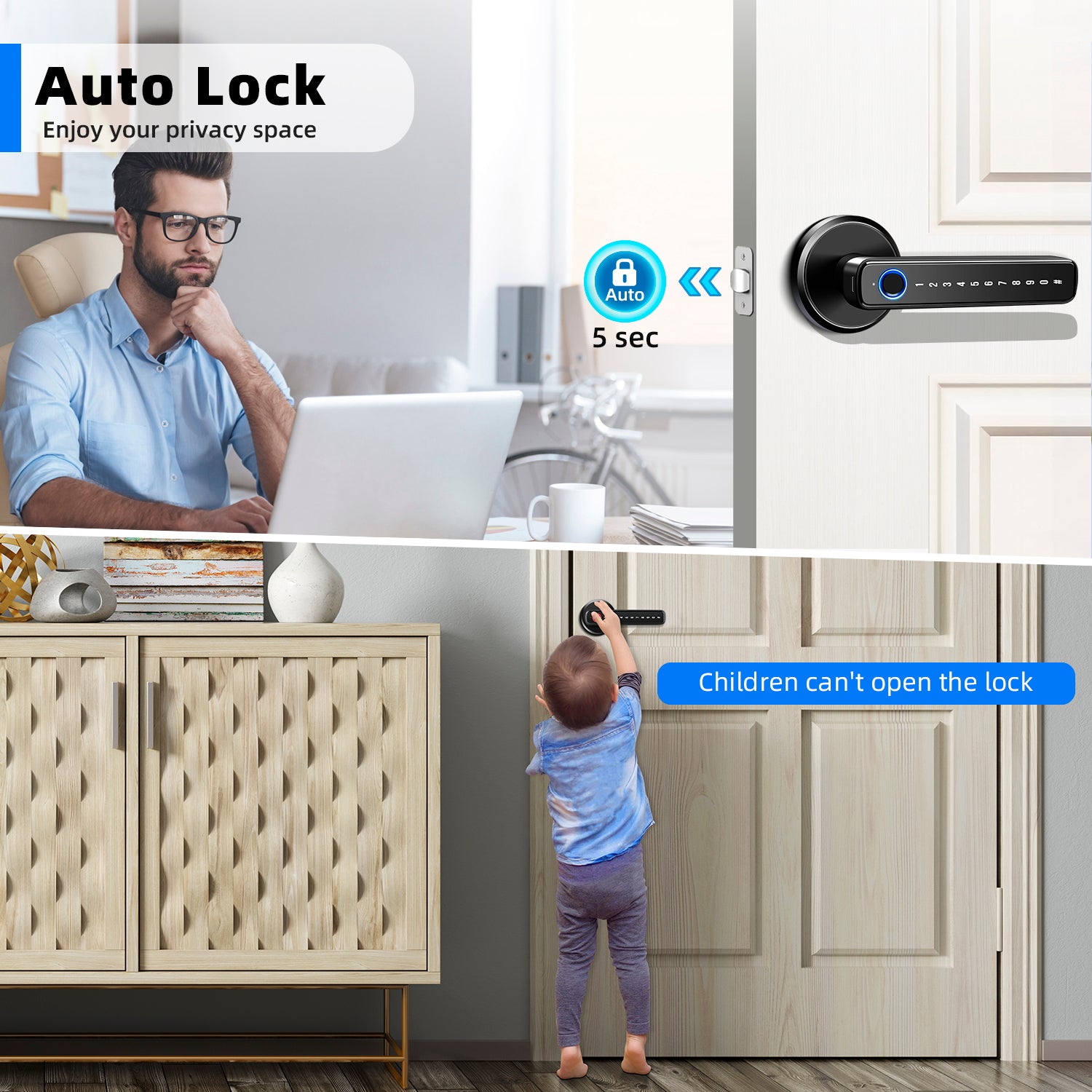 Smart Fingerprint Door Lock: Fingerprint Door Knob, Biometric 4-In-1 Finger Print Door Lock, Thumb Print Door Knob for Bedroom Home Hotel Office Apartment