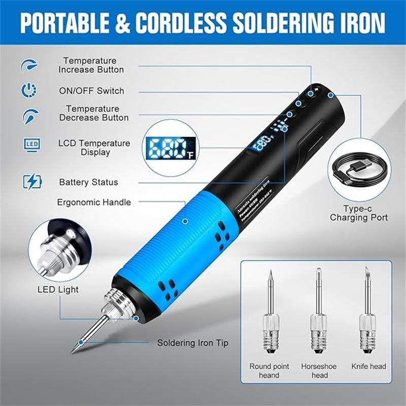 Cordless Soldering Iron Kit LED Display Portable Soldering Tools 392°F to 842°F