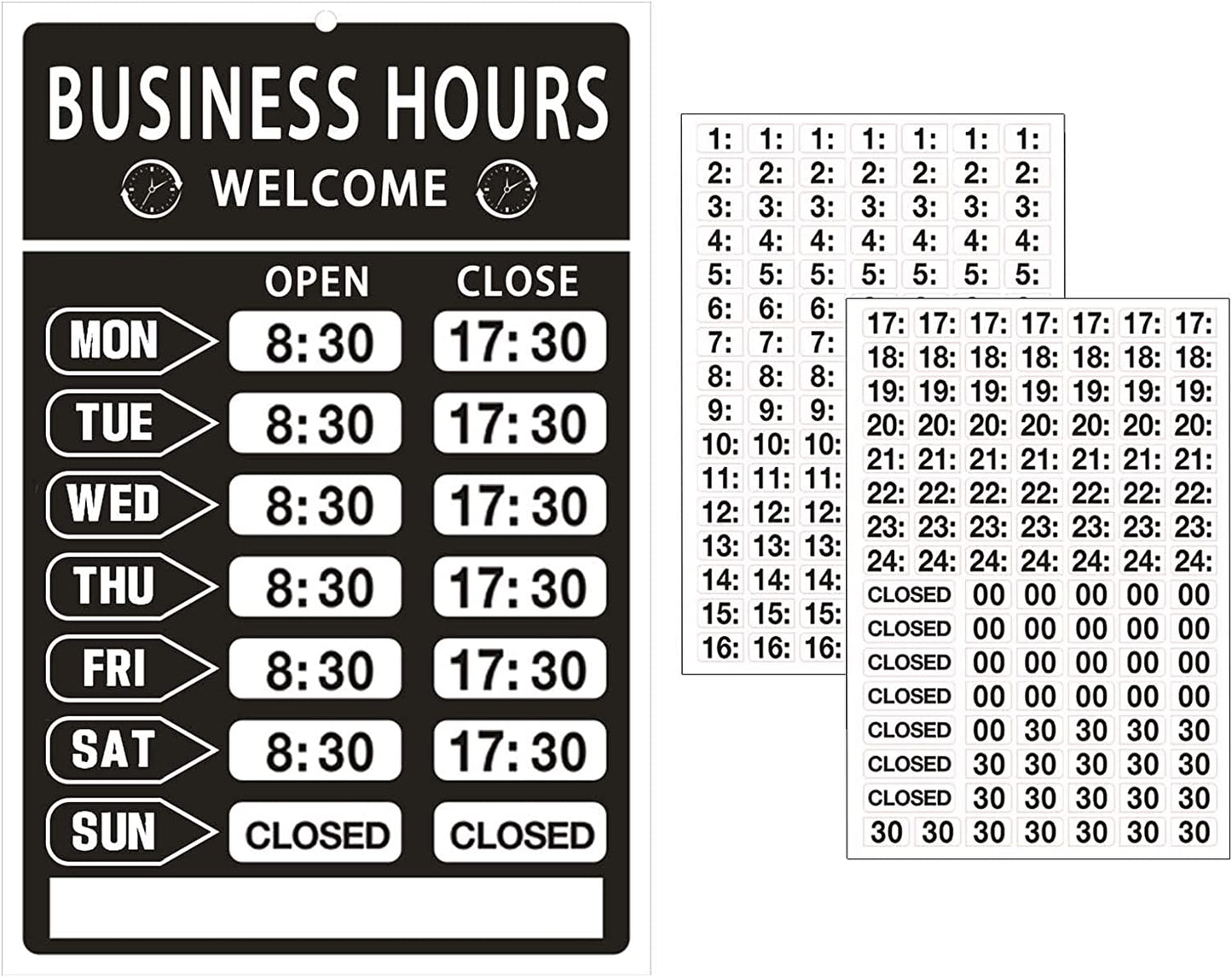 Business Hours Sign,Opening Hour Sign Kit,Changeable Store Hours Sign,Hours of Operation Signs for Business,Open Sign with Hours,Ideal Signs for Any Business,Store or Office（Pvc,8”X 12”）