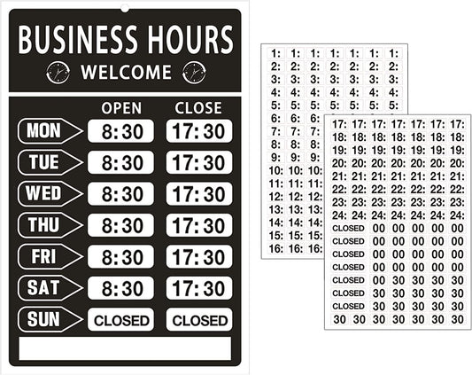 Business Hours Sign,Opening Hour Sign Kit,Changeable Store Hours Sign,Hours of Operation Signs for Business,Open Sign with Hours,Ideal Signs for Any Business,Store or Office（Pvc,8”X 12”）