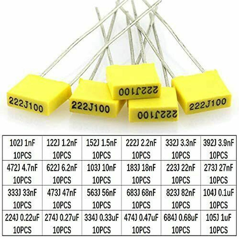 Molence 240PCS Film Box Capacitor Assortment Kit, 24 Values Metallized