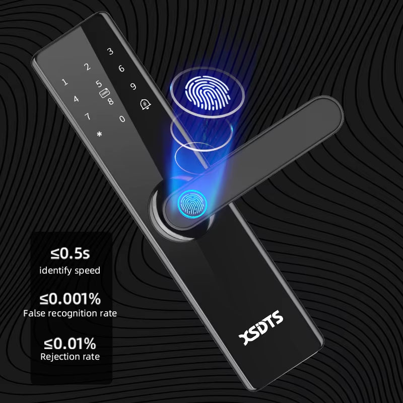 Tuya Wifi Electronic Smart Door Lock with Biometric Fingerprint / Smart Card / Password / Key Unlock/ USB Emergency Charge