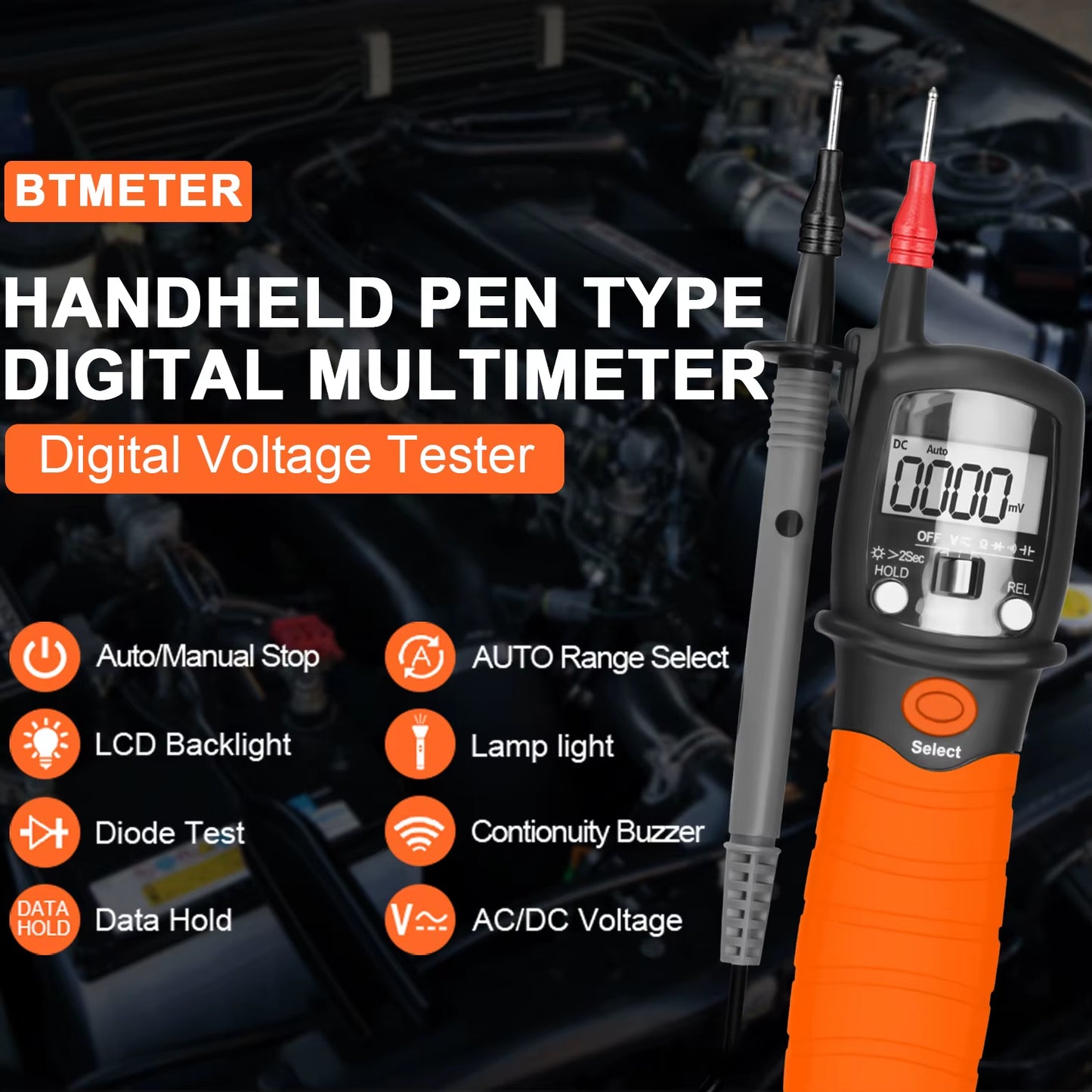 Portable Handheld Pen Multimeter, Measures Resistance, AC Voltage, DC Voltage & Diodes, BT-38B with Buzzer Alarm Function Remind