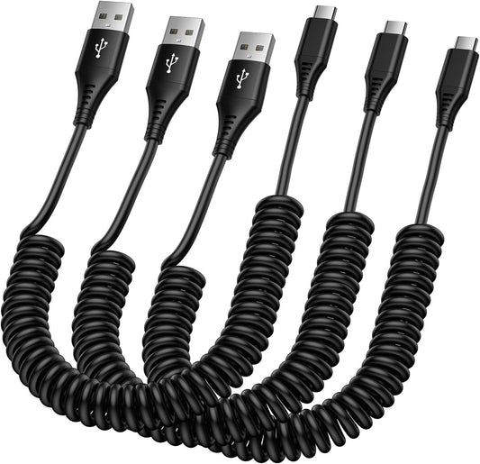 USB a to USB C Cable Fast Charging 6Ft/3Pack for Iphone 15/15 Pro/15 Pro Max/15 Plus, Retractable Car Charger Cord Coiled Type C for Samsung Galaxy S24 Ultra A15 5G A14 A54 S23 FE S22,Pixel 8 Pro 8 7A