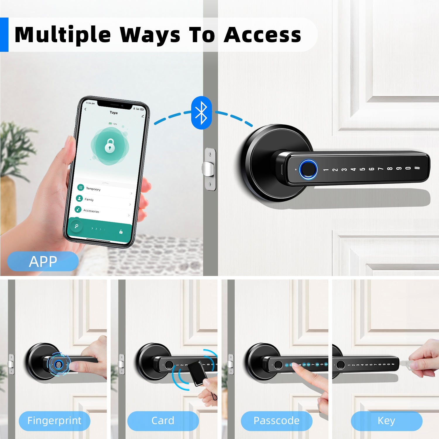 Smart Fingerprint Door Lock: Fingerprint Door Knob, Biometric 4-In-1 Finger Print Door Lock, Thumb Print Door Knob for Bedroom Home Hotel Office Apartment