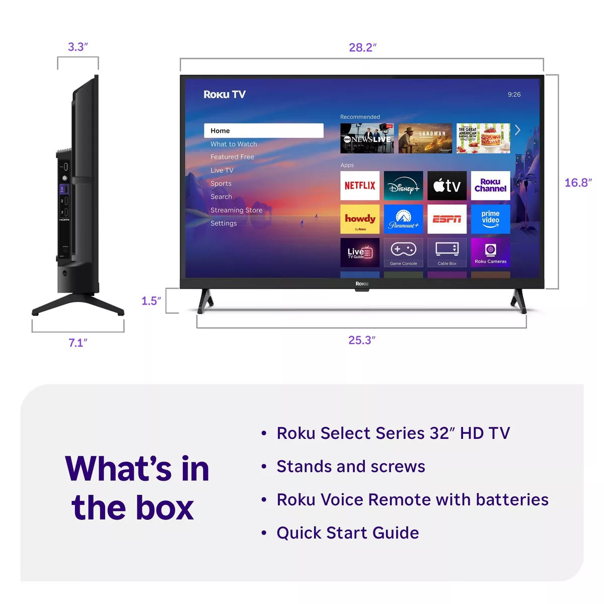 Roku 32" Select Series 720P HD Smart Roku TV with Roku TV Remote