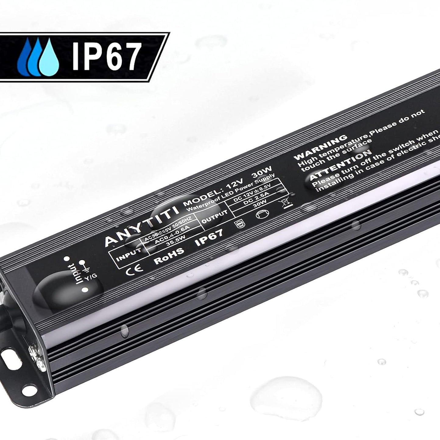 LED Driver,Led Power Supply IP67 Waterproof Output 30W DC12V 2.5A 3-Prong Plug 4.5Feet (12V 30W)