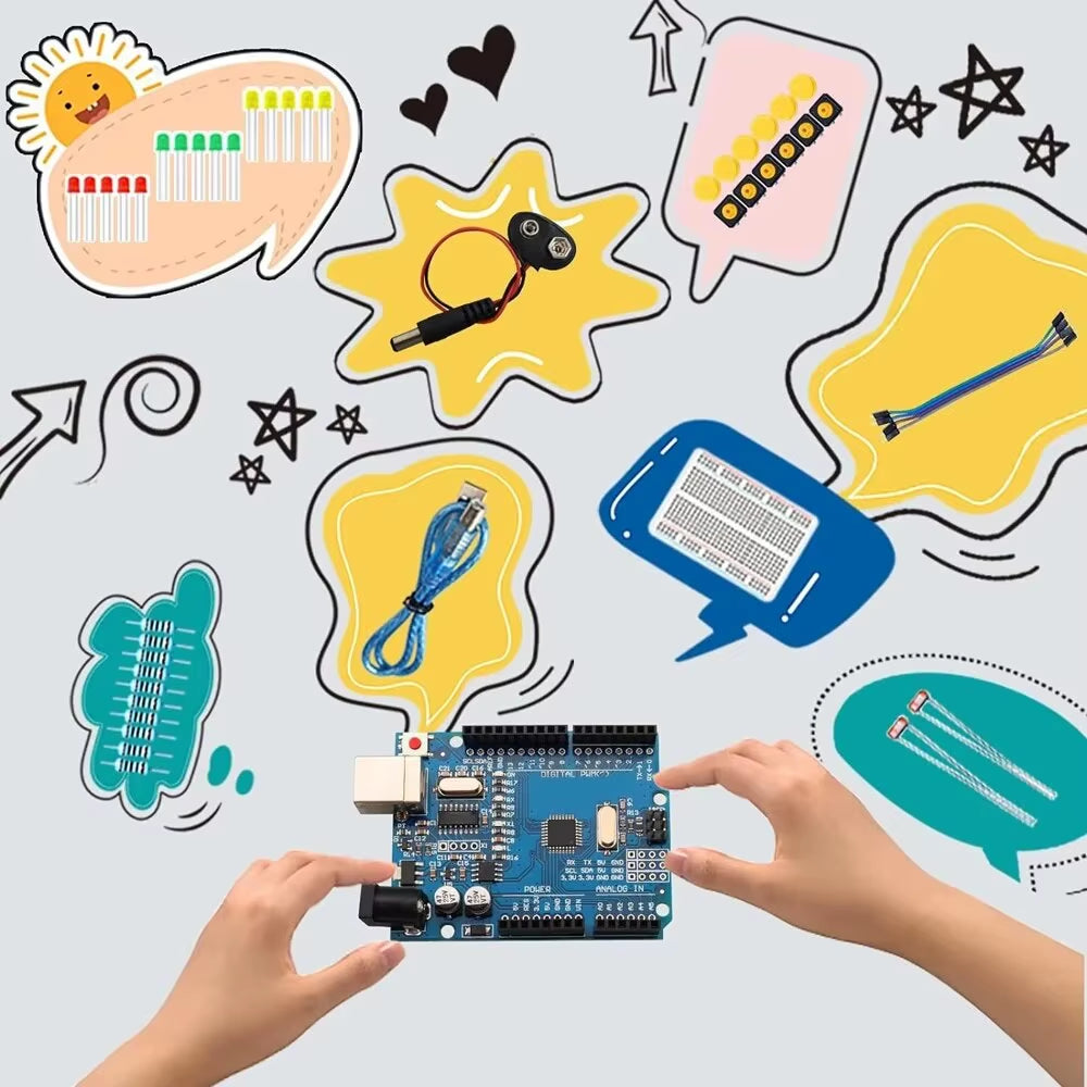 DIY Electronic Starter Kit for UNO R3 12-In-1 Programmable Engineering Coding Education STEAM Arduino Circuit Board Electronics