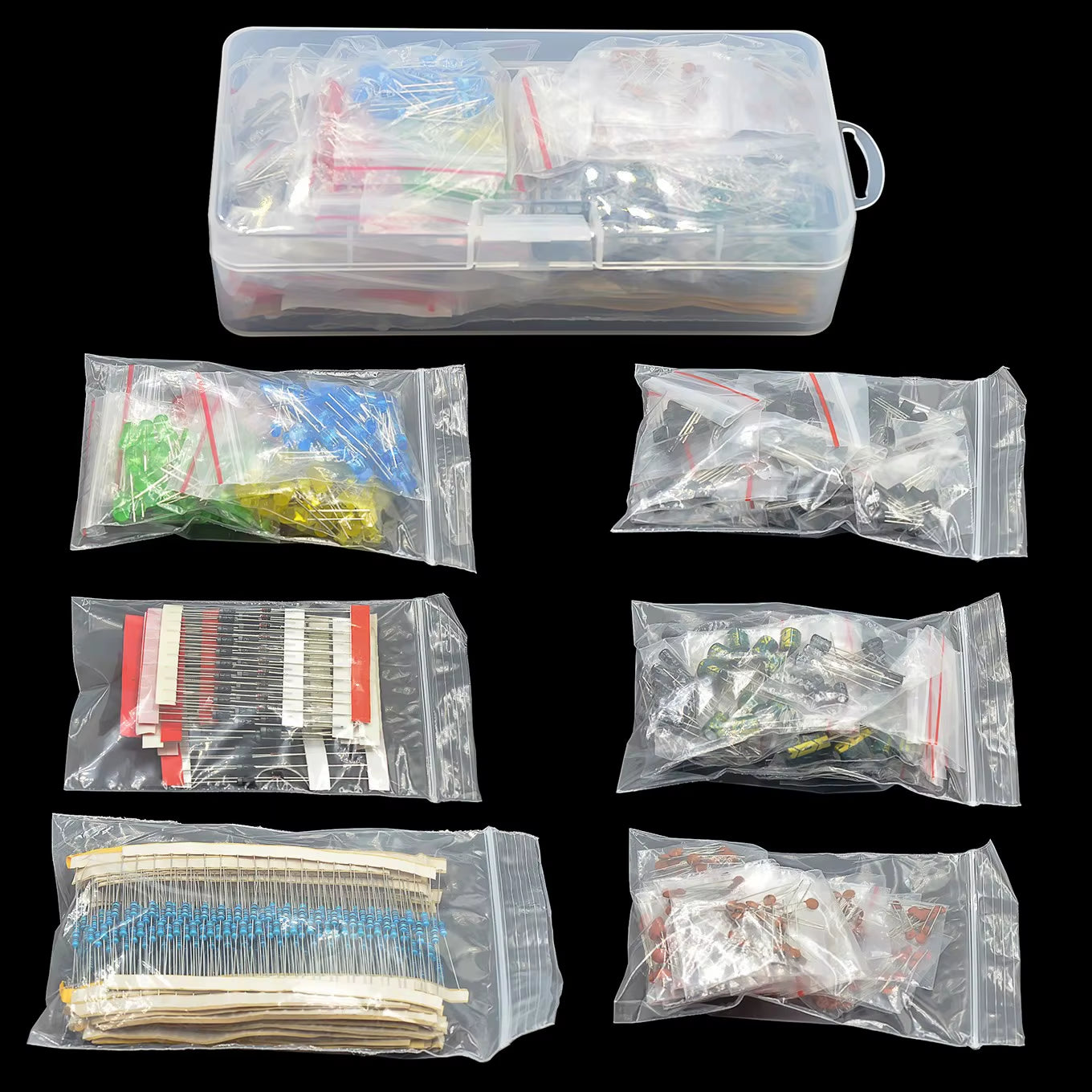 Electronic Components Kits Metal Film Resistor Assortment Kit Led Diodes Electrolytic Capacitor Ceramic Set Transistor Pack Diy
