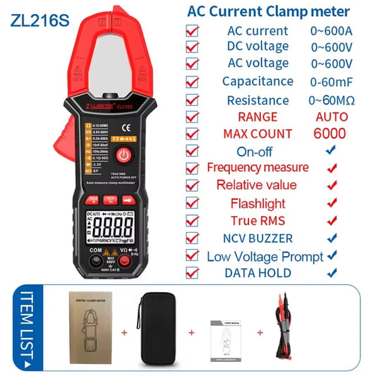 Digital Clamp Meter 600A AC DC Current High Precision Clamp Amperimetro True RMS Capacitancetemp Ohm Current Multimeter Tester
