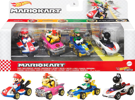 Mario Kart Set of 4 Die-Cast Toy Cars with Attached Character Drivers, Includes Black Yoshi (Amazon Exclusive)
