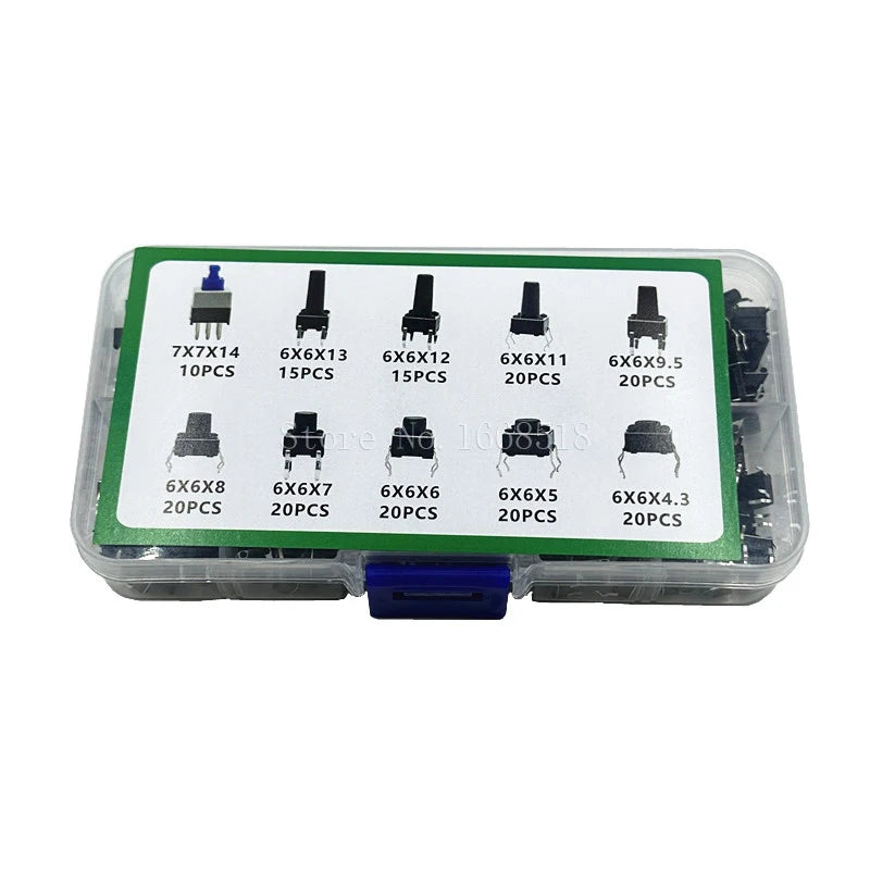 10 Values 180PCS Tactile Push Button Switch Mini Momentary Tact Assortment Kit DIY for Arduino Switch 6*6 4.3MM~13MM DIP 4P