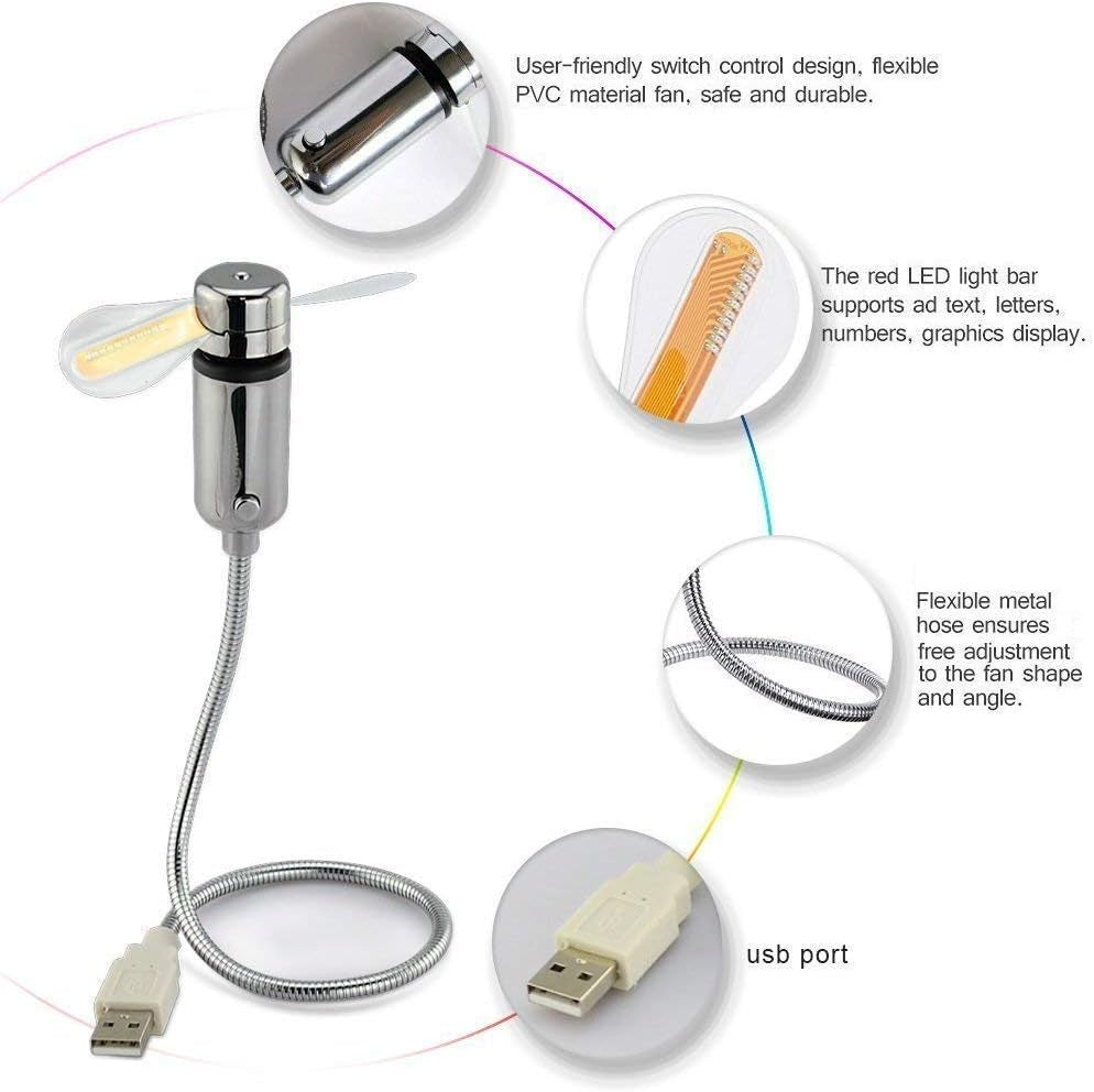 Small USB Fan with Real Time Clock and Temperature Display, Personal Portable USB LED Clock Fan, USB Funny Toy Gadgets Gifts for Men Women Office Home (RGB)