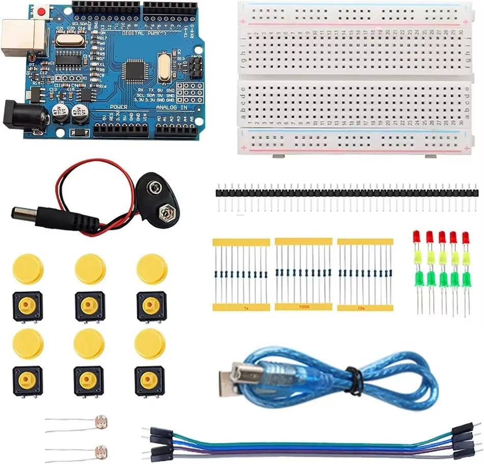 DIY Electronic Starter Kit for UNO R3 12-In-1 Programmable Engineering Coding Education STEAM Arduino Circuit Board Electronics