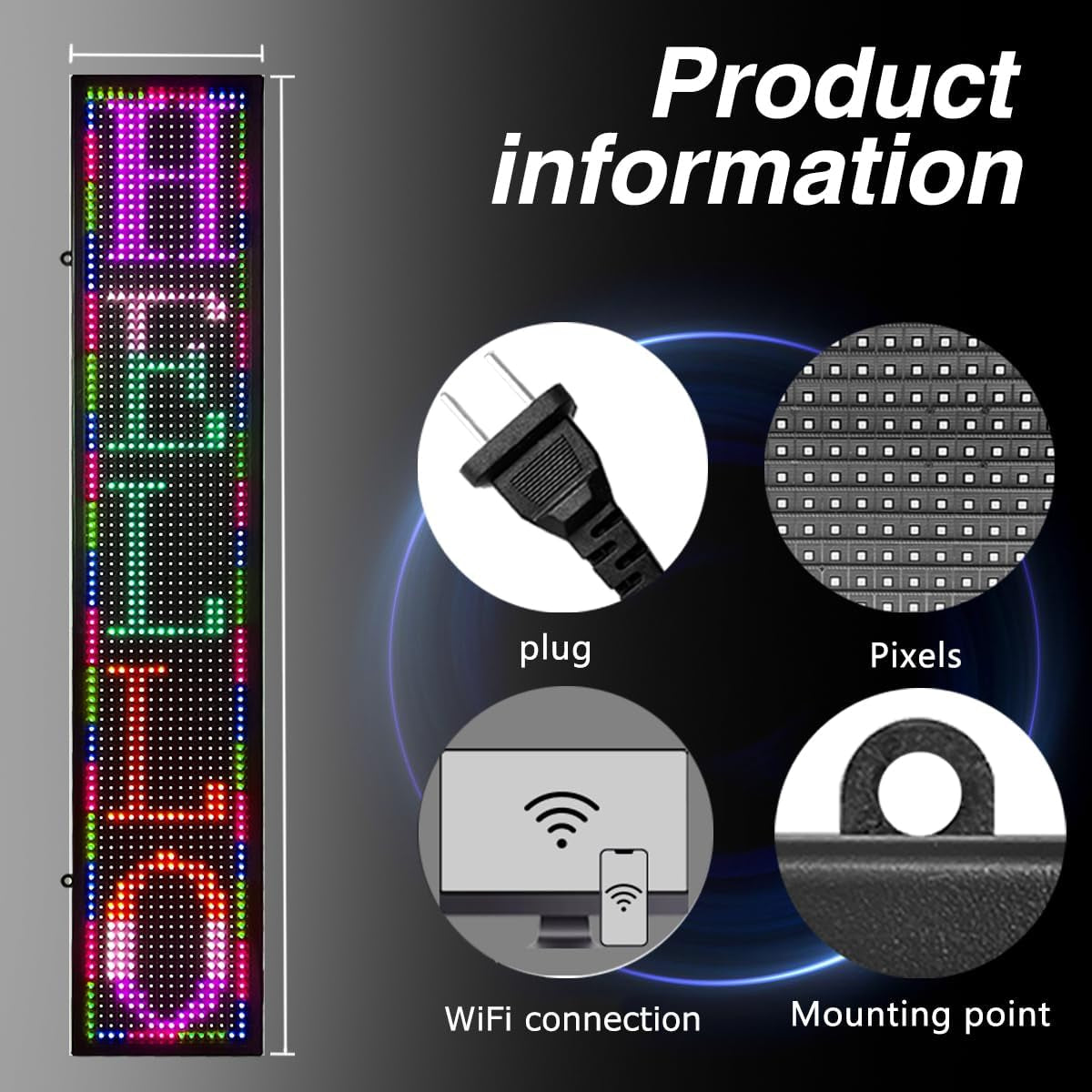 Programmable LED Sign P10 LED Display 39" X 7.5" Full Color Programmable Message Board with High Resolution LED Scrolling Display for Advertising