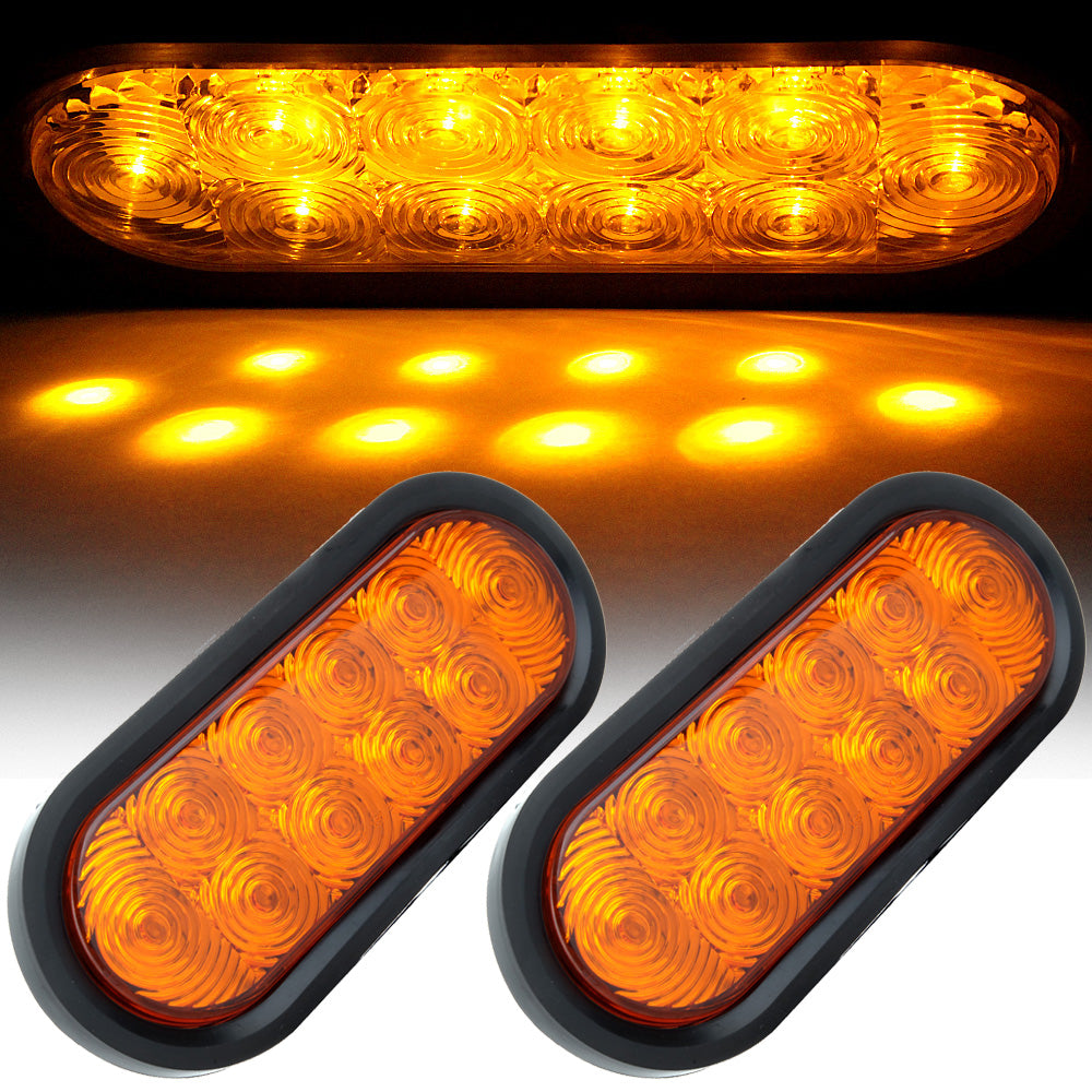 Marker Light 2 PCS Trailer Truck RV Amber LED 6" Oval Oblong Surface Mount 10 LED Stop Turn Tail Light
