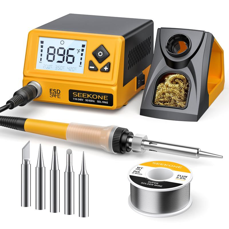 SEEKONE 60W Soldering Station 356°F to 896°F Soldering Iron Station with 5 Extra Iron Tips, ESD Safe, 3 Preset Channels, °C/ºf Conversion, Auto Sleep, Calibration Support & Power-On Memory