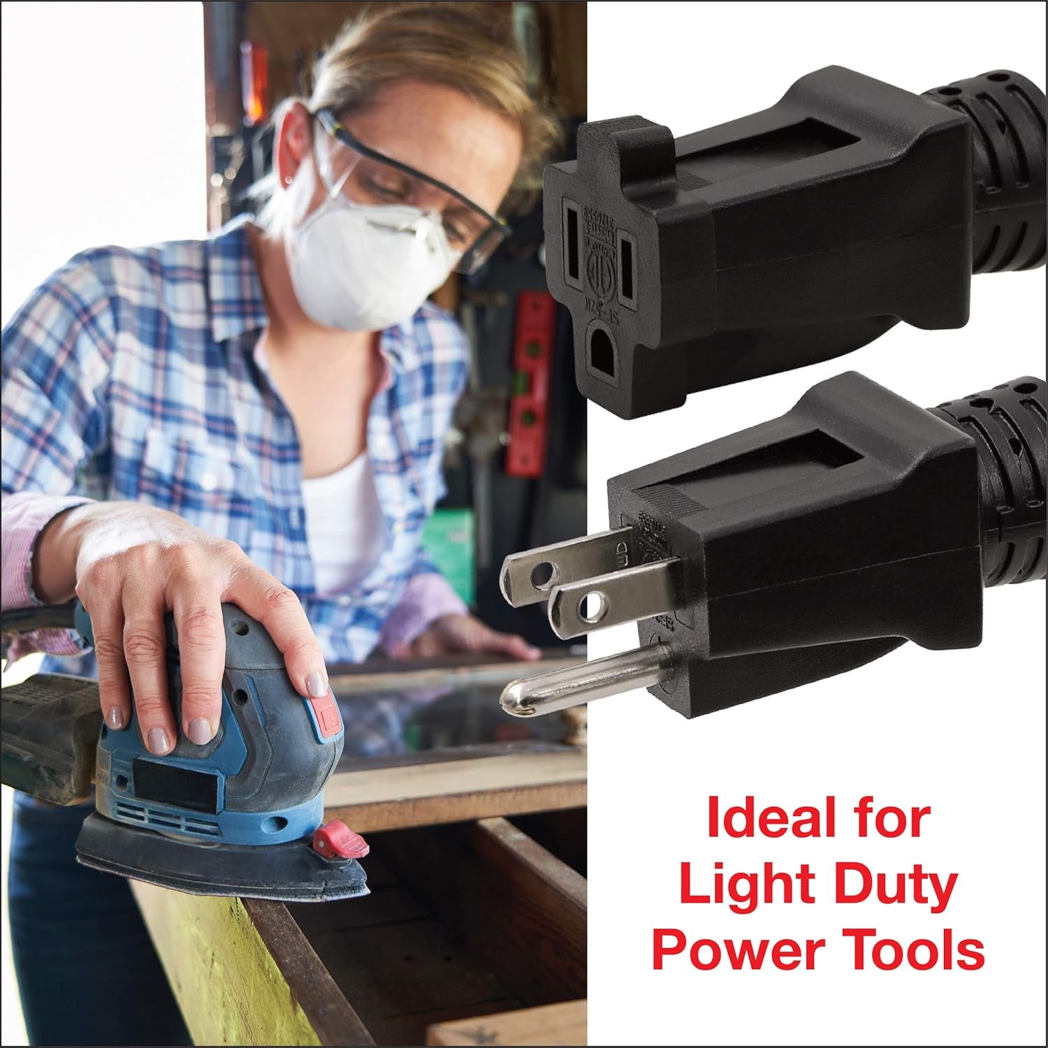 8 Ft Indoor/Outdoor Extension Cord 16/3 SJTW, Black, Water & Weather Resistant, Flame Retardant, 3 Prong Grounded Plug, CP10122