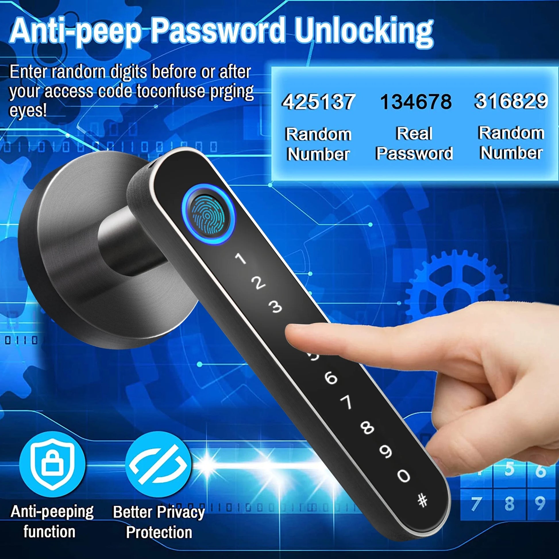 Smart Fingerprint Door Lock: Fingerprint Door Knob, Biometric 4-In-1 Finger Print Door Lock, Thumb Print Door Knob for Bedroom Home Hotel Office Apartment