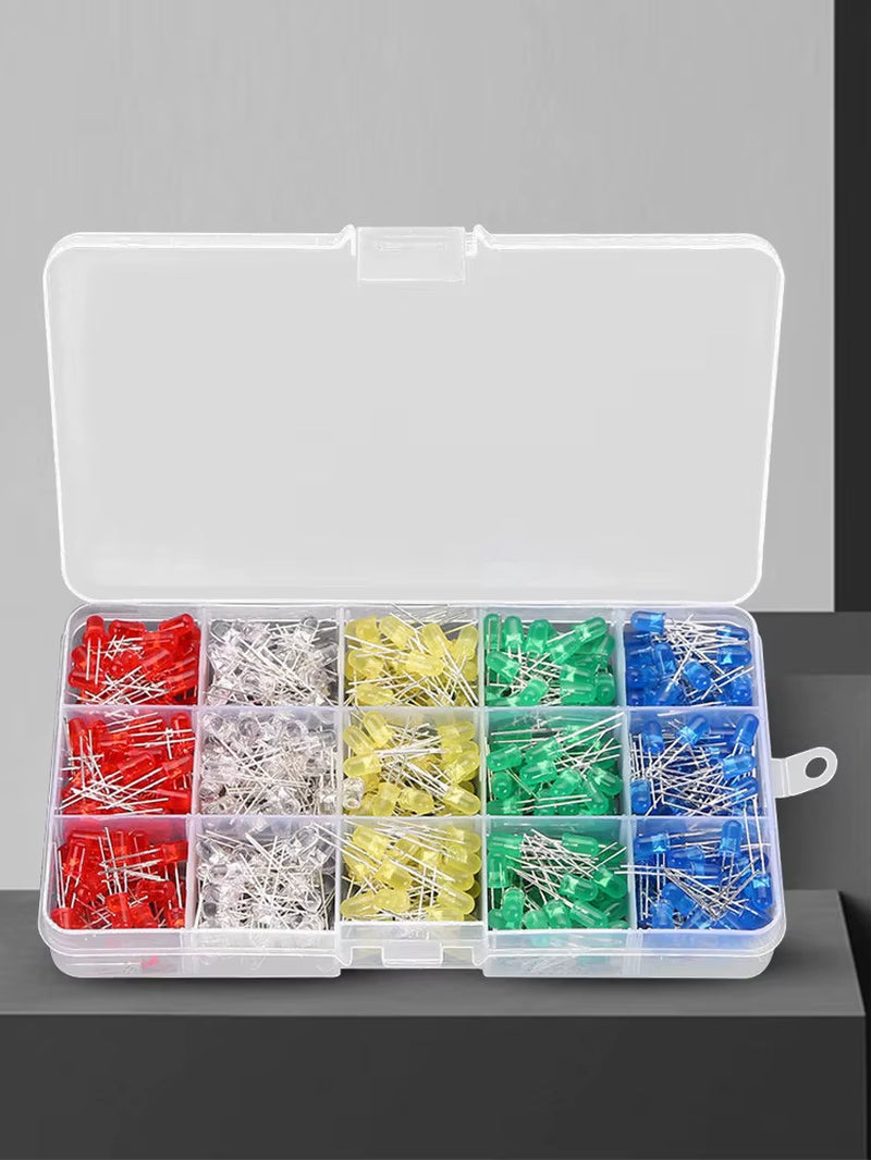 500Pcs LED Light-Emitting Diode Red Yellow Blue Green White 5MM Luminous Diode Kit 100Pcs/Color Luminous Diode Assorted Kit LED