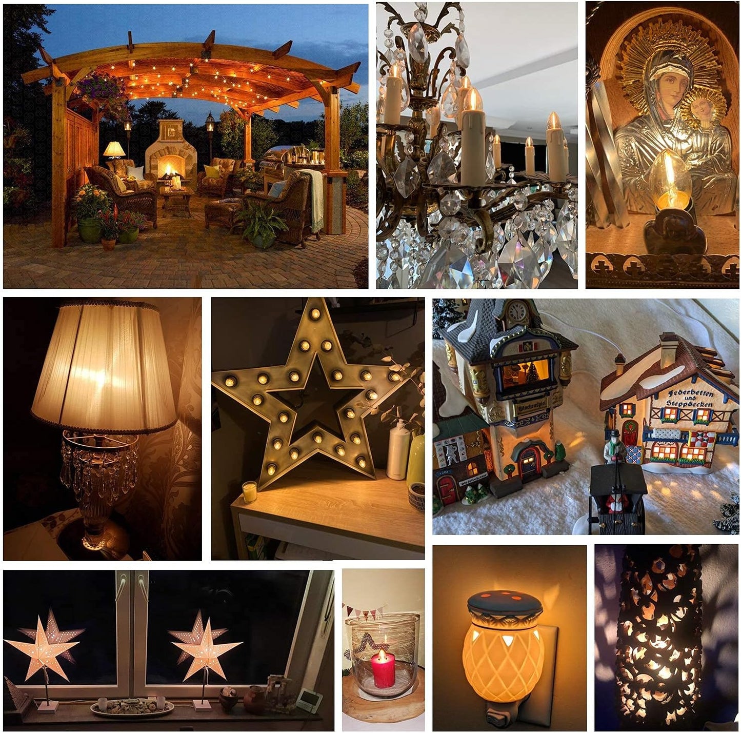 C7 LED Night Light Bulb, Classical Edison Style E12 Candle Base, 0.5 Watts LED Filament Bulb, Sign Light Replacement Bulb, 4W 5W Equivalent, Ultra Warm White 2200K Amber Glass, 50Lm, Pack of 2