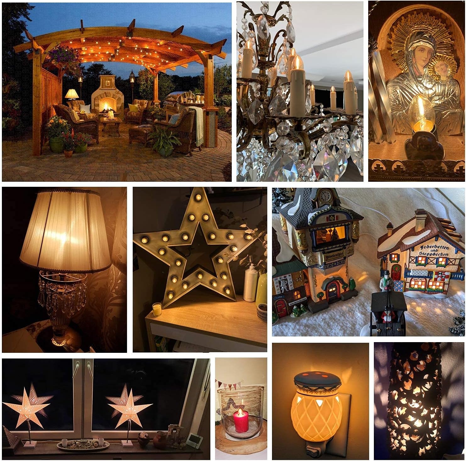 C7 LED Night Light Bulb, Classical Edison Style E12 Candle Base, 0.5 Watts LED Filament Bulb, Sign Light Replacement Bulb, 4W 5W Equivalent, Ultra Warm White 2200K Amber Glass, 50Lm, Pack of 2