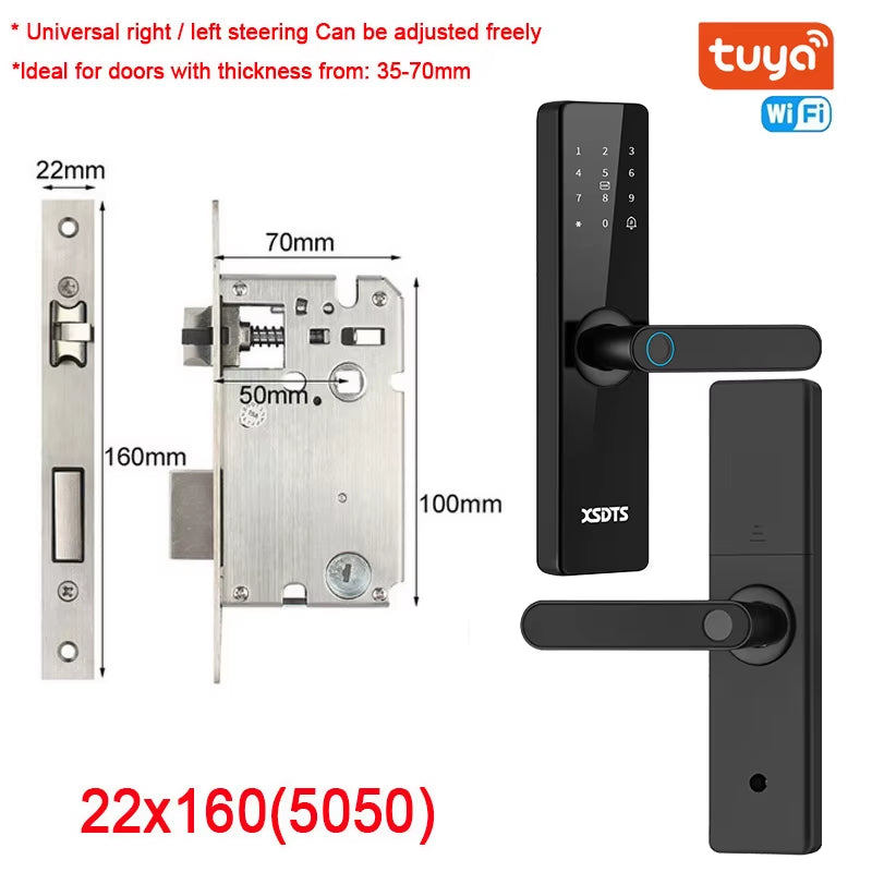 Tuya Wifi Electronic Smart Door Lock with Biometric Fingerprint / Smart Card / Password / Key Unlock/ USB Emergency Charge