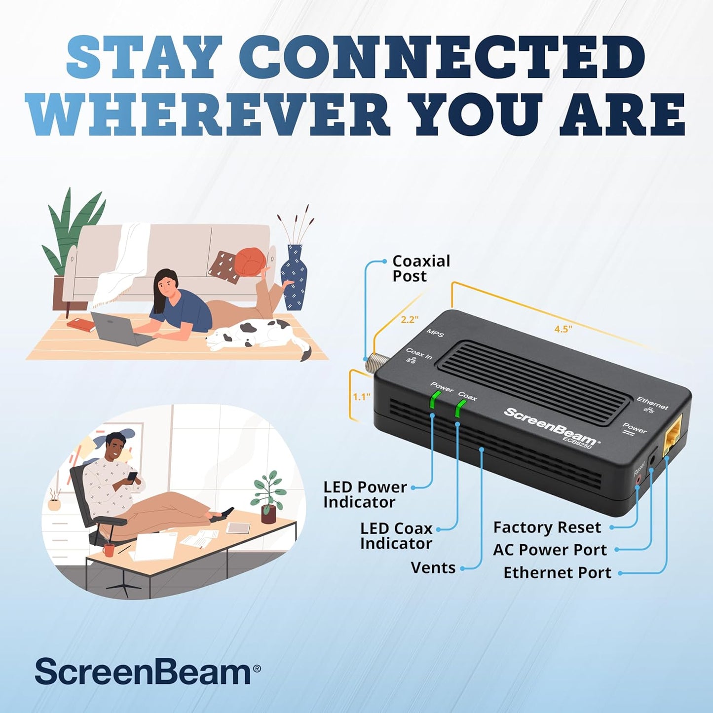 Bonded Moca 2.0 Network Adapter for High Speed Internet, Ethernet over Coax - Starter Kit (Model: ECB6200K02)