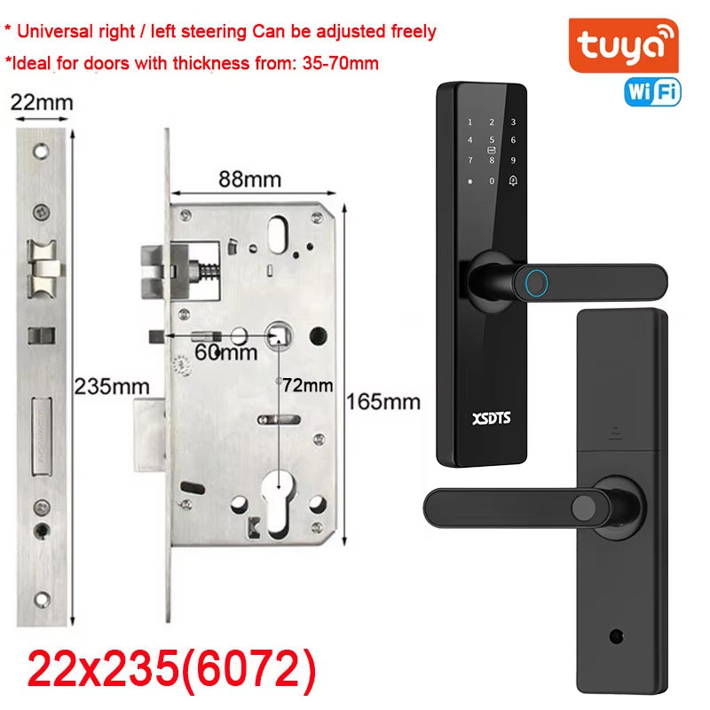 Tuya Wifi Electronic Smart Door Lock with Biometric Fingerprint / Smart Card / Password / Key Unlock/ USB Emergency Charge