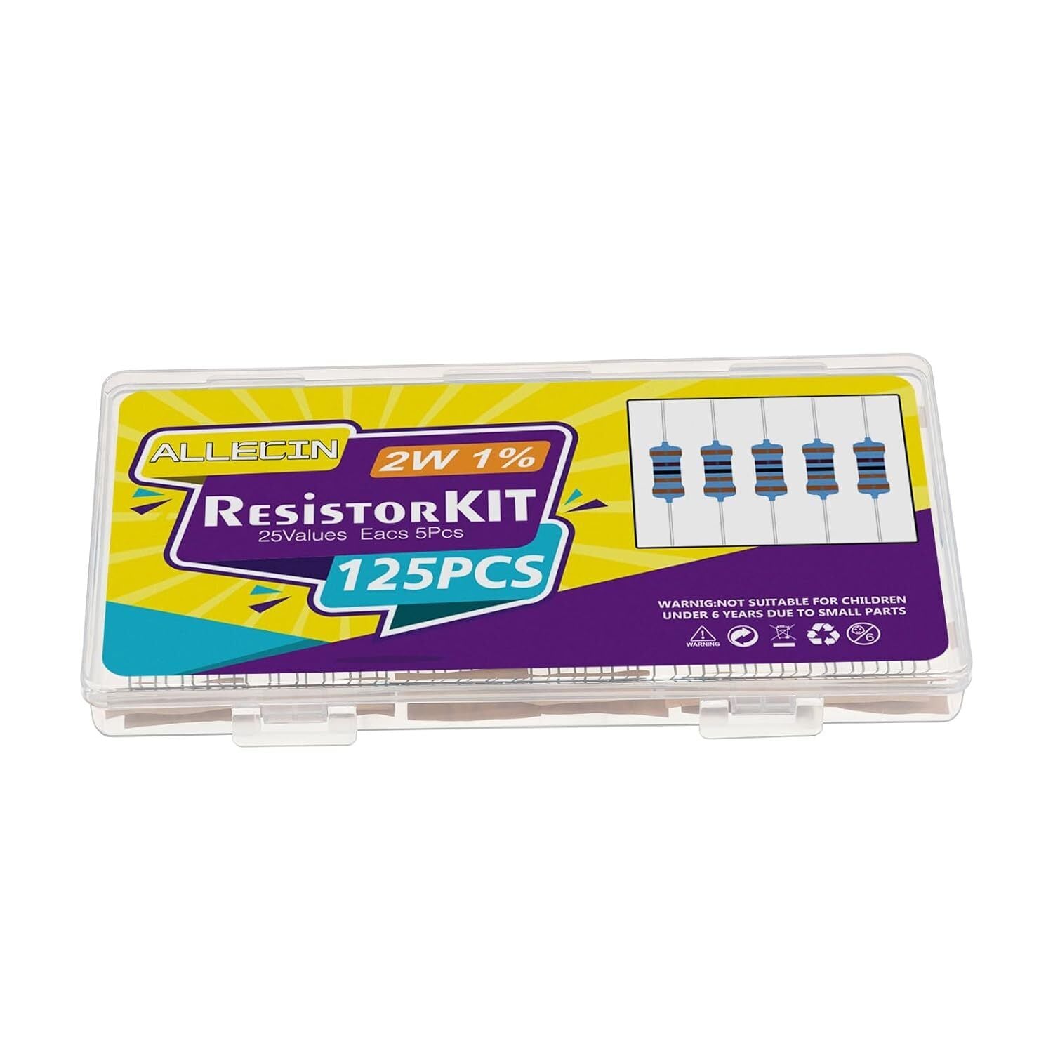 25 Values 2W Metal Film Resistor Kit from 1 Ohm to 1M Ohm 2 Watt 1% Resistors