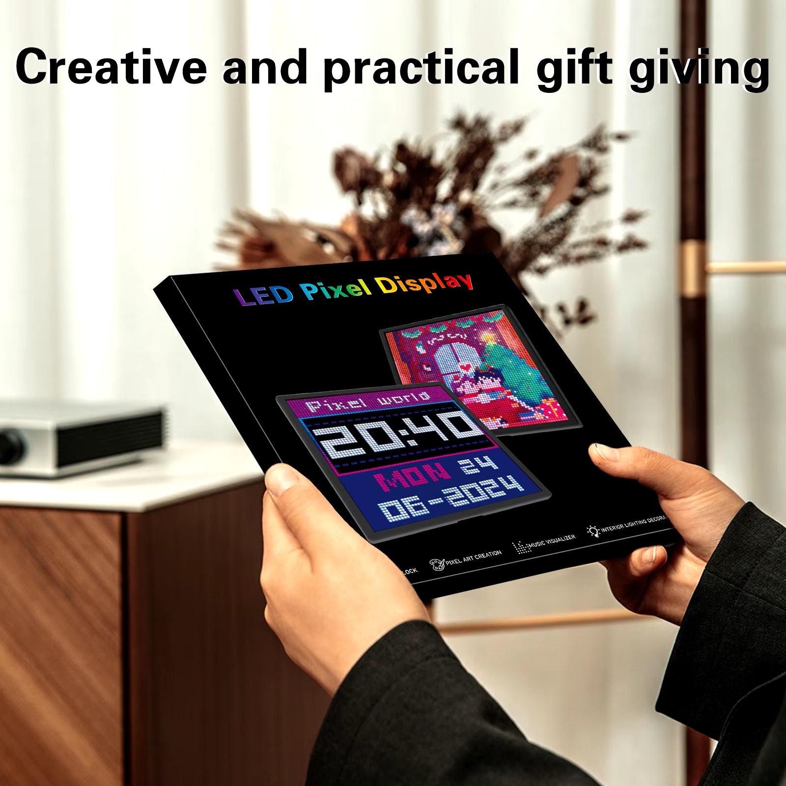 LED Pixel Display 64X64 RGB LED Matrix Panel Programmable Pixel Art Display with Bluetooth APP Control Creative Pixel Screen