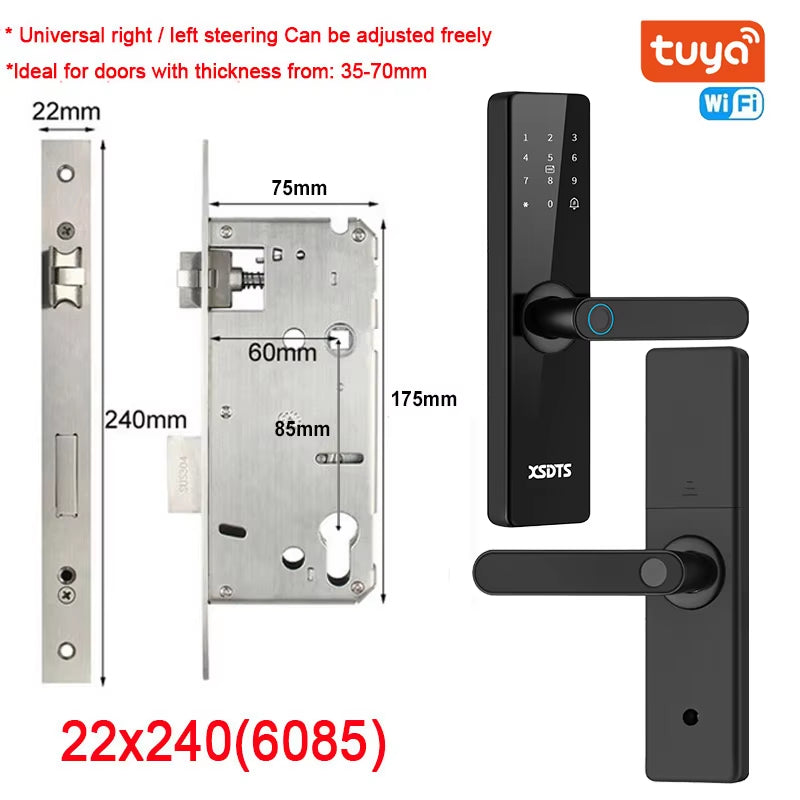Tuya Wifi Electronic Smart Door Lock with Biometric Fingerprint / Smart Card / Password / Key Unlock/ USB Emergency Charge