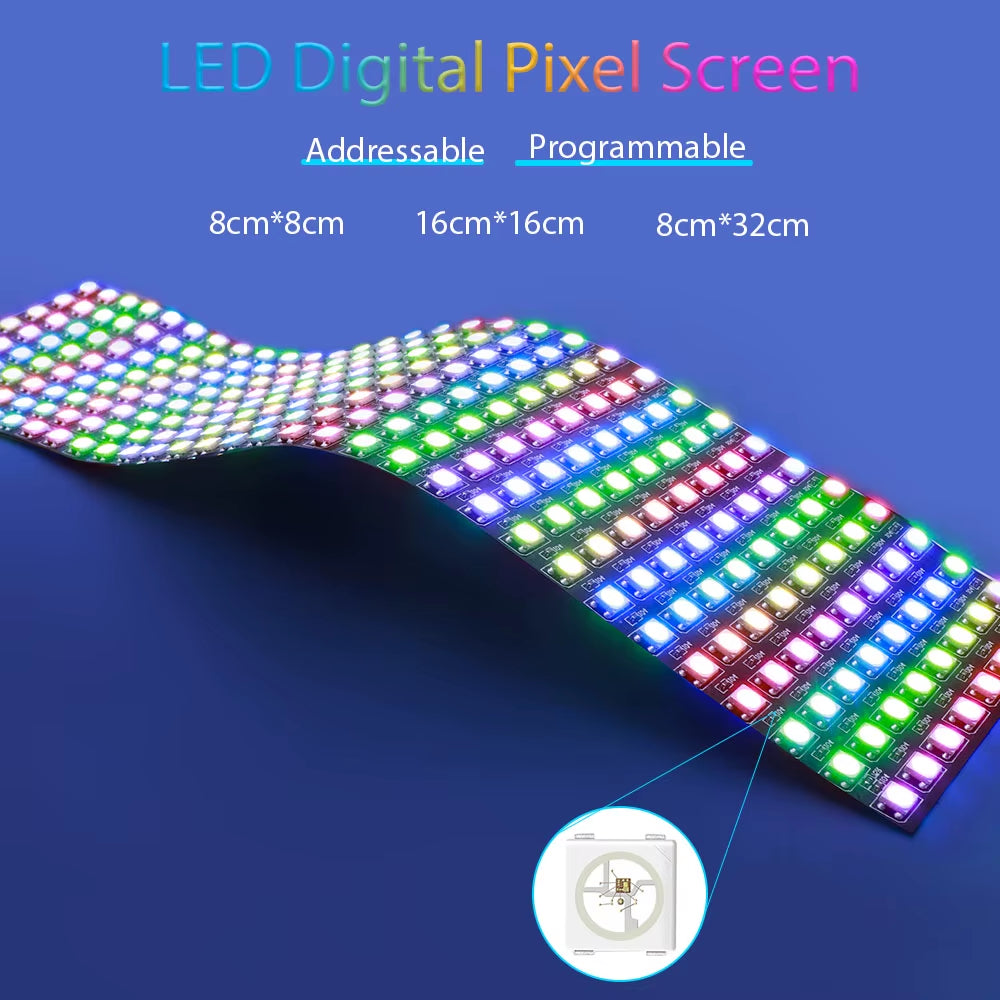 1-10Pcs WS2812B 5050 RGB Flexible 8X8 16X16 8X32Leds Pixel Matrix Screen Panel WS2812 Individually Addressable IC Strip Light 5V