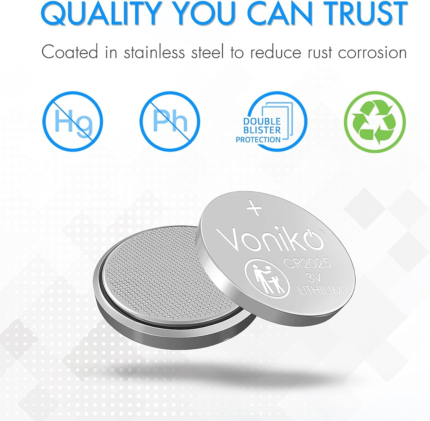 3 Volt CR2025 Battery 6 Pack – CR 2025 Button Cell Battery – 2025 Lithium Coin Batteries, 7 Years Shelf Life