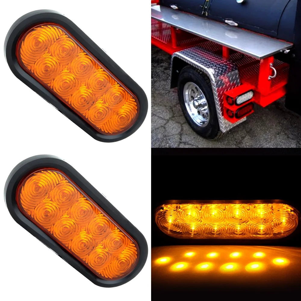 Marker Light 2 PCS Trailer Truck RV Amber LED 6" Oval Oblong Surface Mount 10 LED Stop Turn Tail Light