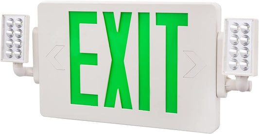 1 Pack Green Led Exit Lights with Battery Backup&Adjustable Two Head-Us Standard UL Listed-Hardwired-Exit Signs for Business/Commercial Emergency Light Fixtures