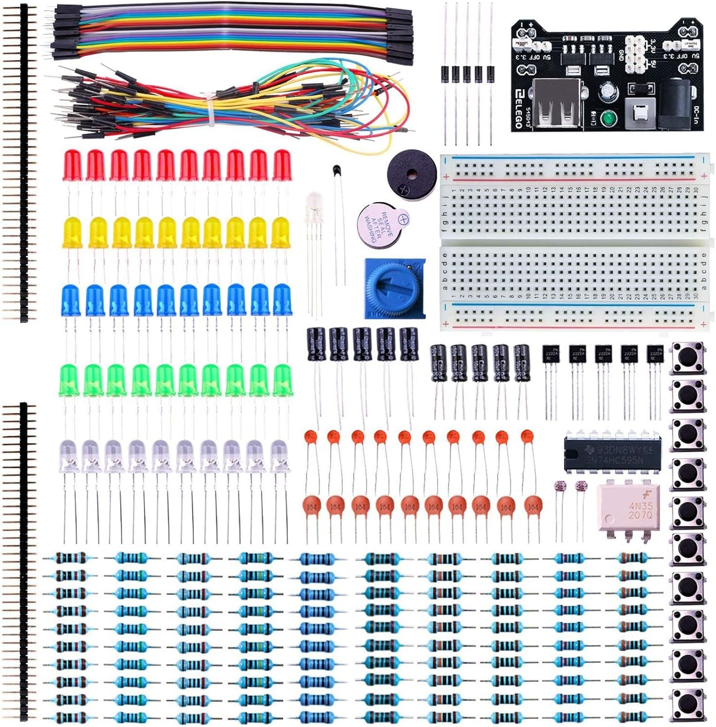 Electronic Fun Kit Bundle with Breadboard Cable Resistor, Capacitor, LED, Potentiometer Total 235 Items for Arduino