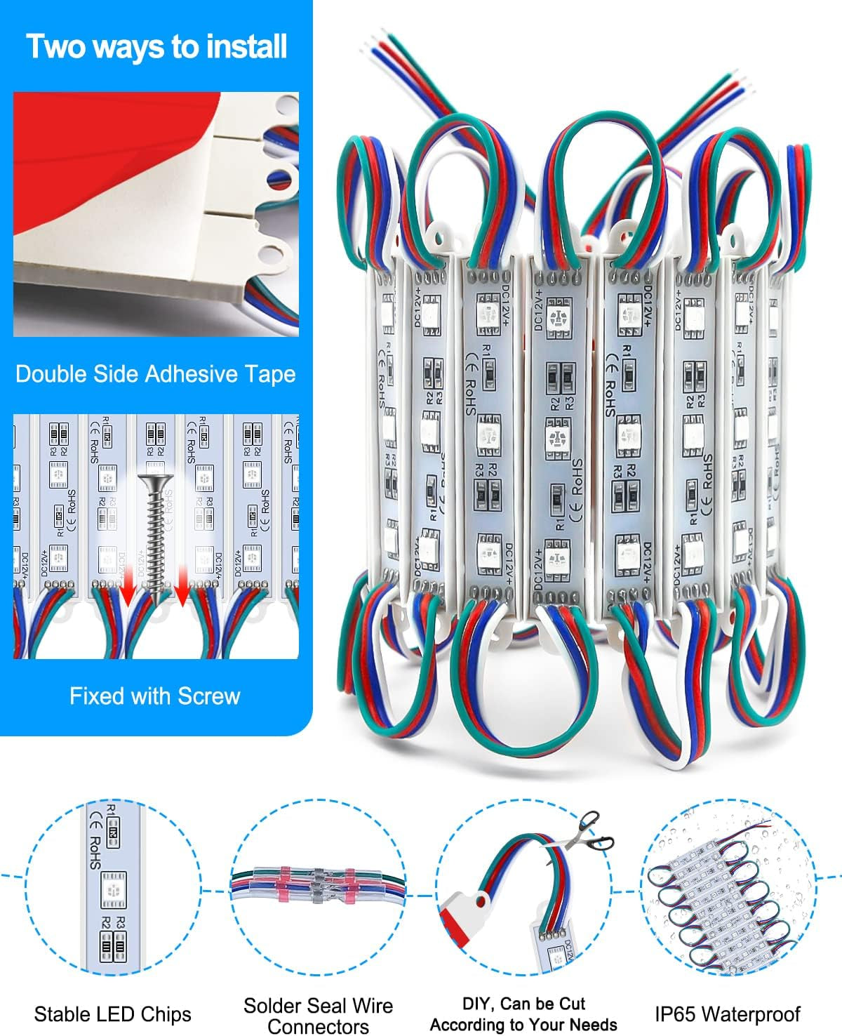 LED Storefront Lights for Business Waterproof Decorative Light for Advertising Letter Signs 4 Set 5050 SMD Window Strip 40Ft 80 Pieces LED Module Lights