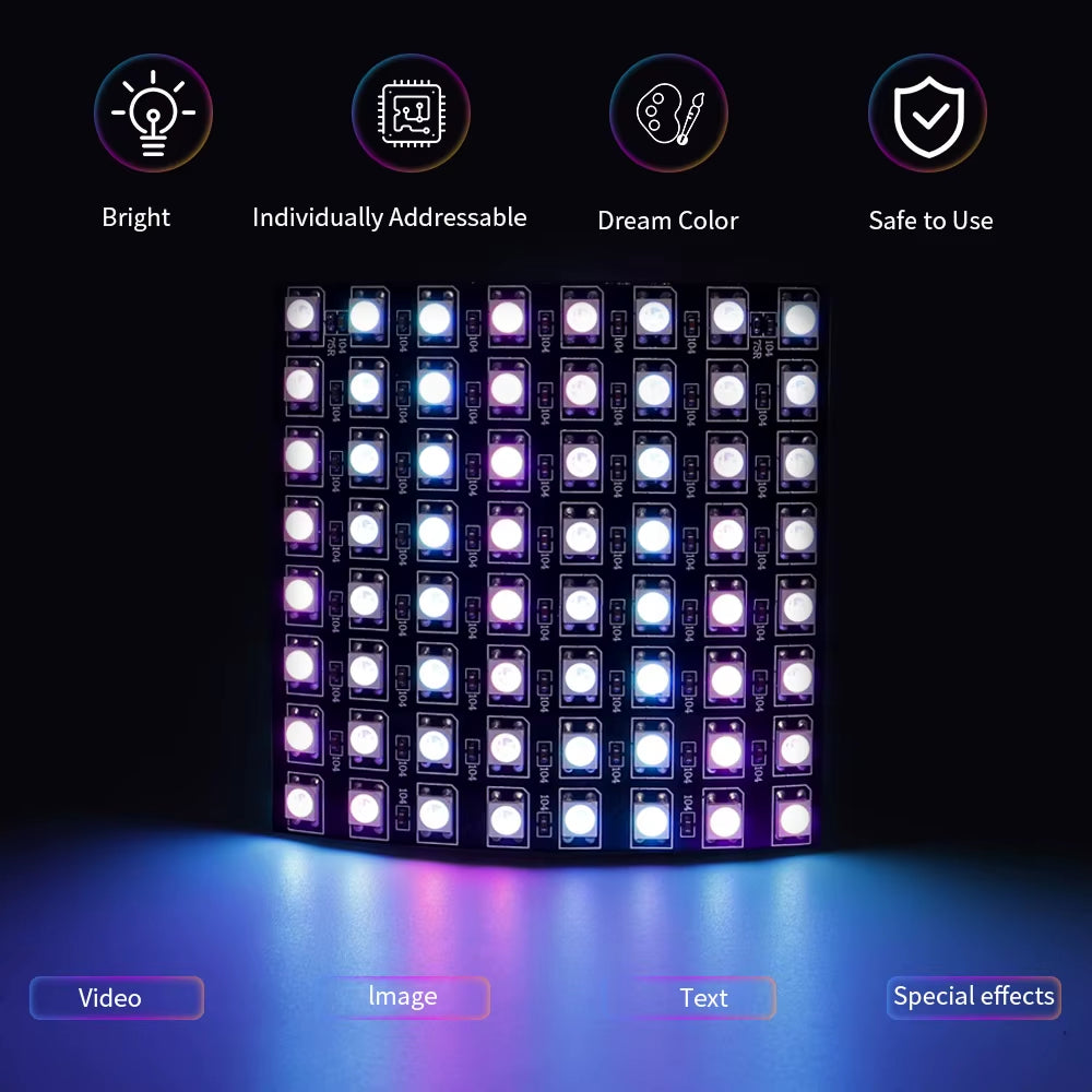 1-10Pcs WS2812B 5050 RGB Flexible 8X8 16X16 8X32Leds Pixel Matrix Screen Panel WS2812 Individually Addressable IC Strip Light 5V