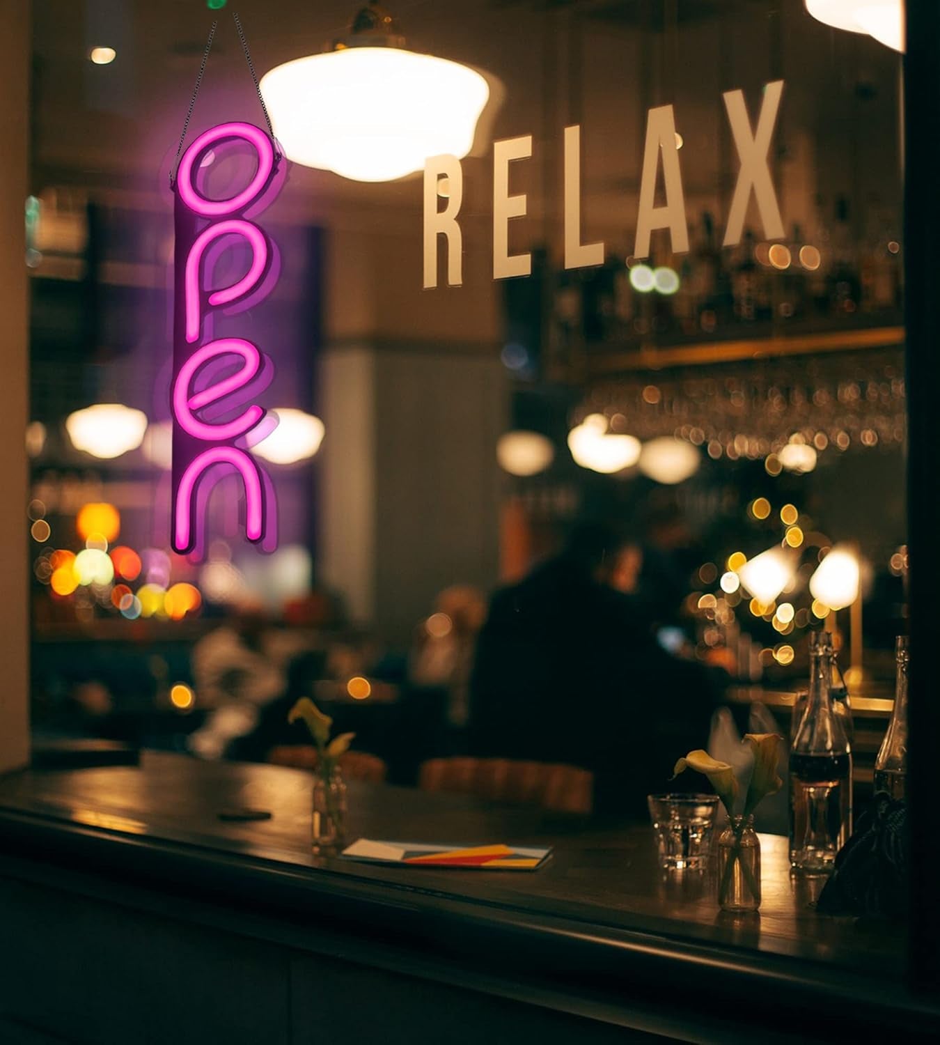 Open Signs for Business,Led Neon Open Sign,16X6 Inch Lighted Sign for Restaurants Offices Retail Shops Window Storefronts,12V/1A Power Supply,With ON/OFF Switch (Vertical Rose Red)