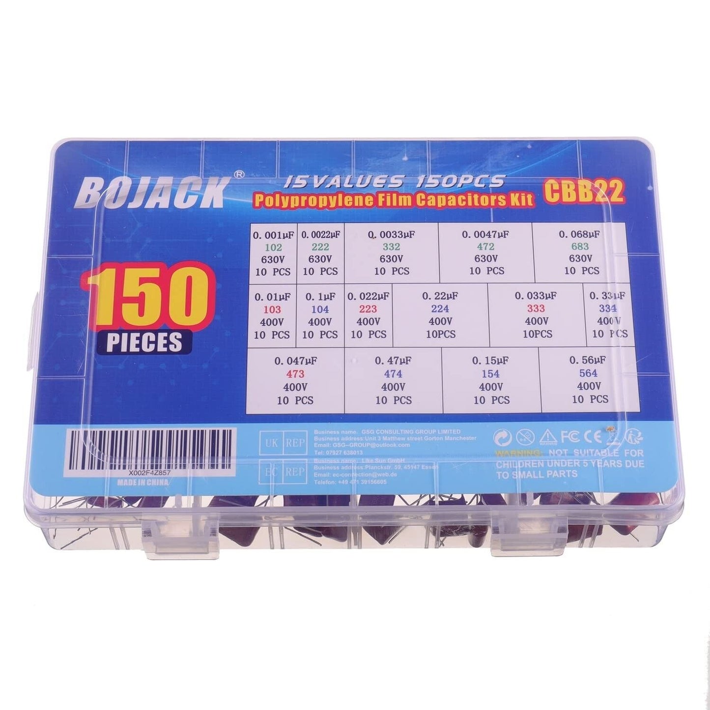 15 Values 150 Pcs Metallized Polypropylene Film DC Capacitor 400V/0.01Uf ~ 0.56U