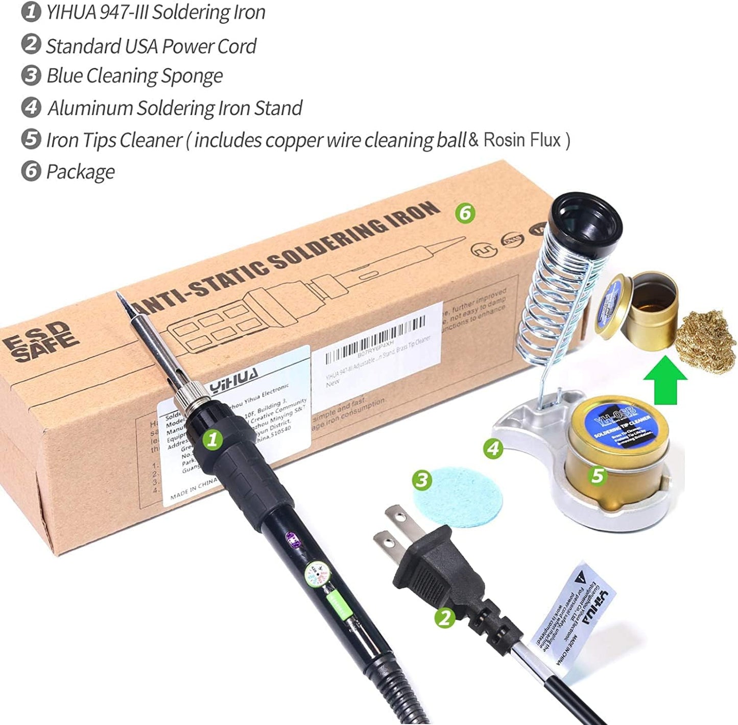 947-III Soldering Iron Kit with Temperature Stabilization, On-Off Switch: 60W Portable Soldering Iron Kit with Soldering Iron Holder, Tip Cleaner, Cleaning Sponge, 110V US Plug
