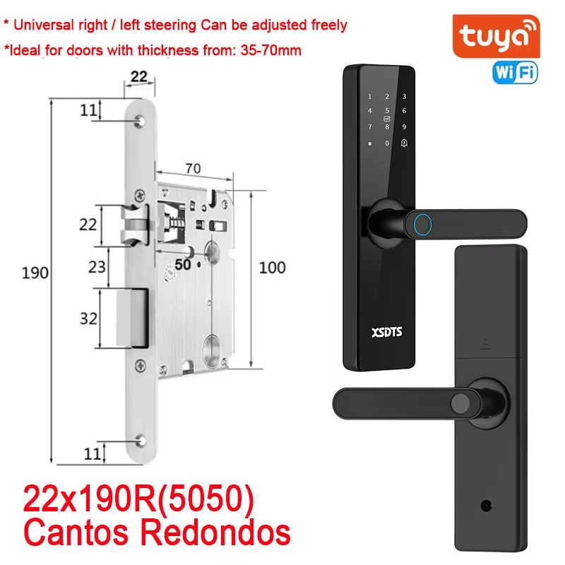 Tuya Wifi Electronic Smart Door Lock with Biometric Fingerprint / Smart Card / Password / Key Unlock/ USB Emergency Charge